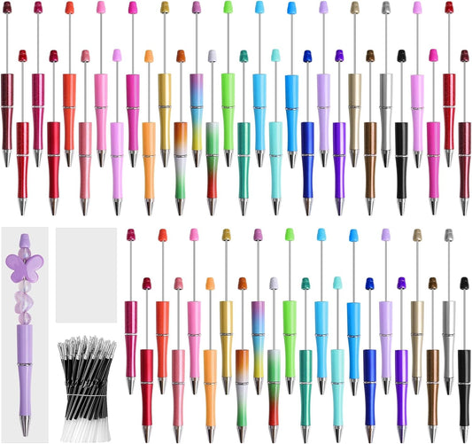 5 Pcs Beadable Pens Bulk Plastic Bead Pen DIY Pens Black Ink Beaded Pens Bead Ballpoint Pen