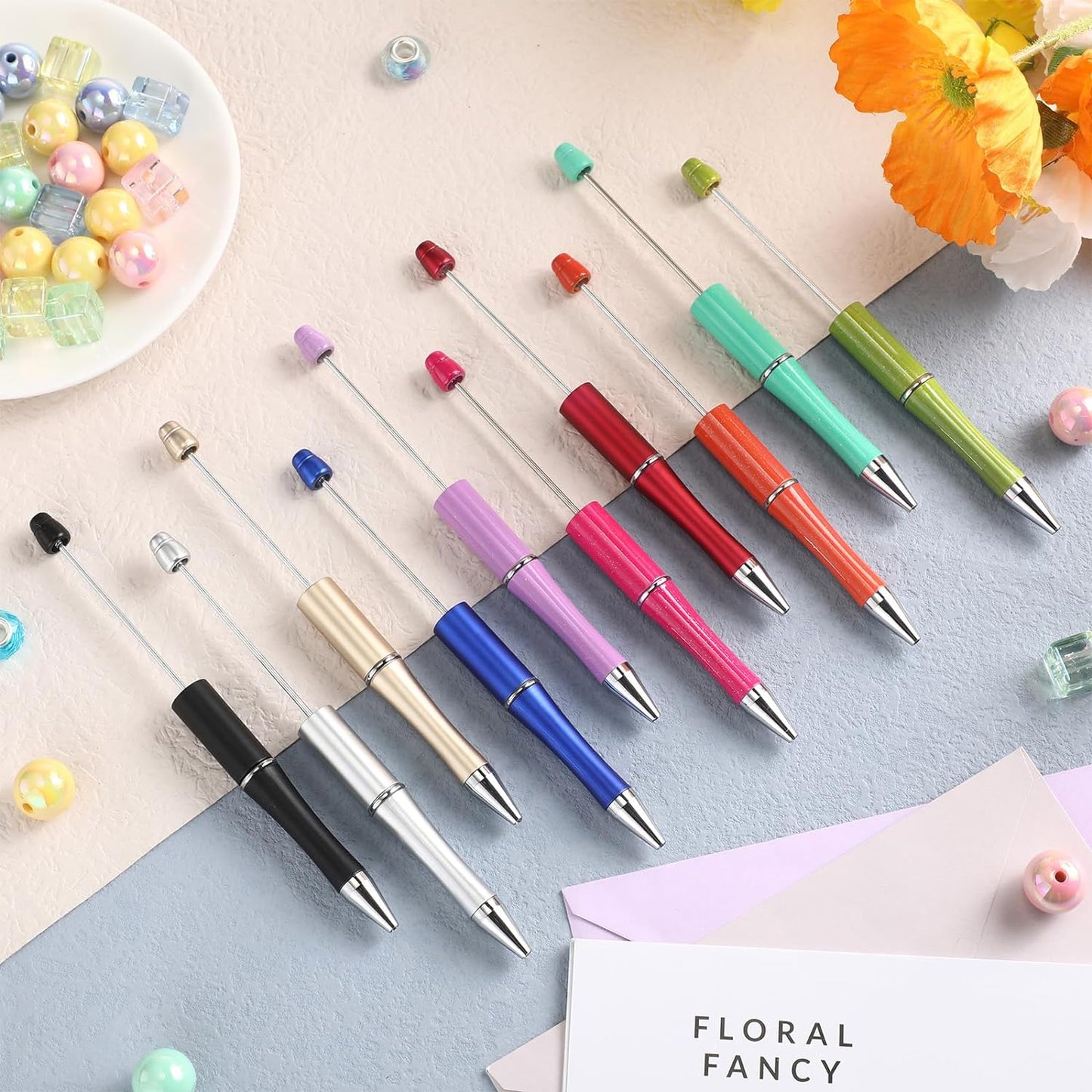 5 Pcs Beadable Pens Bulk Plastic Bead Pen DIY Pens Black Ink Beaded Pens Bead Ballpoint Pen