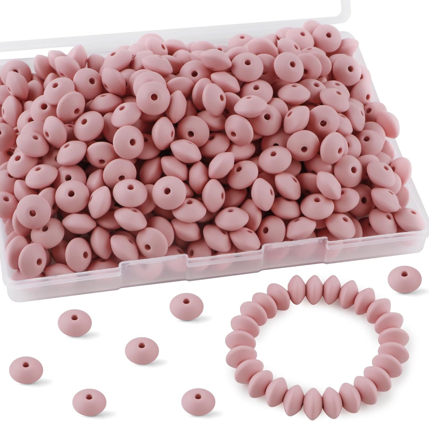 30PCS Silicone Lentil Beads, 12mm Silicone Beads for Keychain Making Bulk Silicone Abacus Beads for Necklace Bracelet Making and Space Silicone Beads for Pens