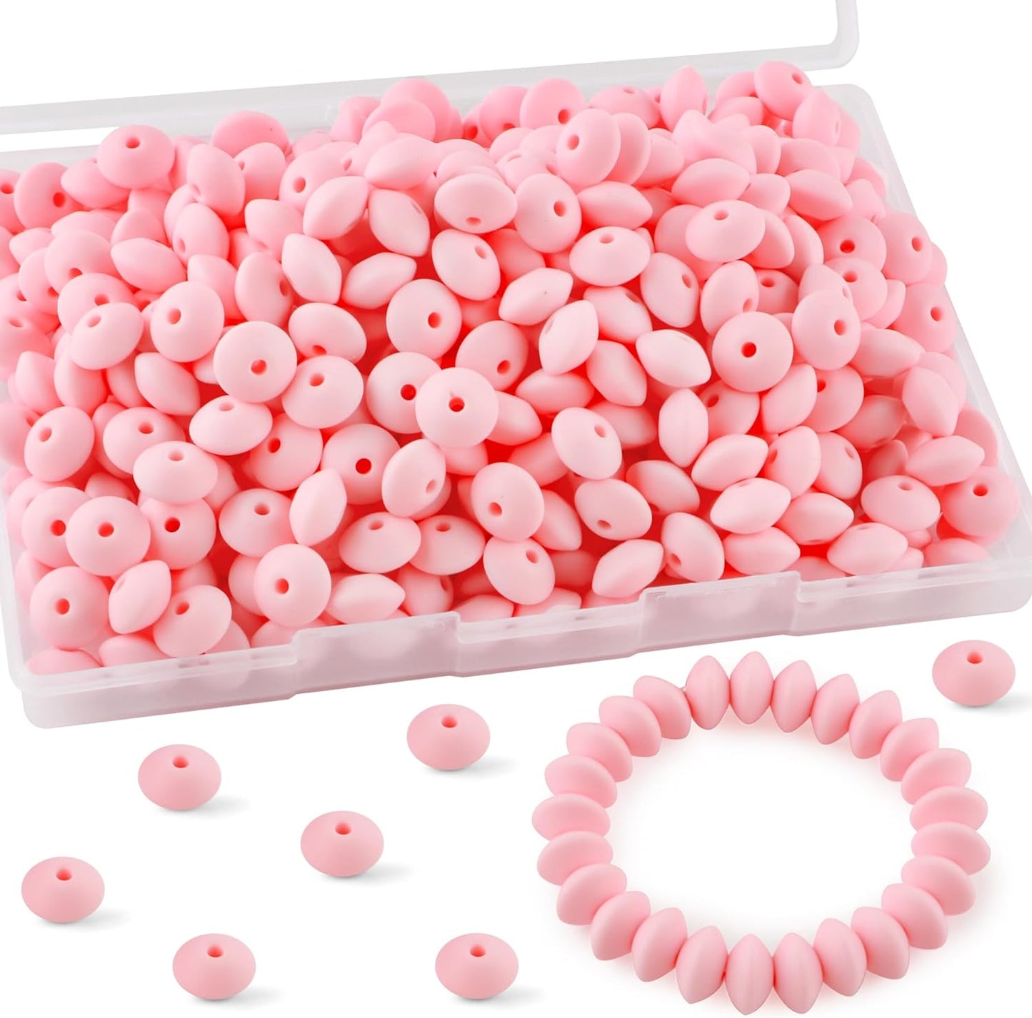 30PCS Silicone Lentil Beads, 12mm Silicone Beads for Keychain Making Bulk Silicone Abacus Beads for Necklace Bracelet Making and Space Silicone Beads for Pens