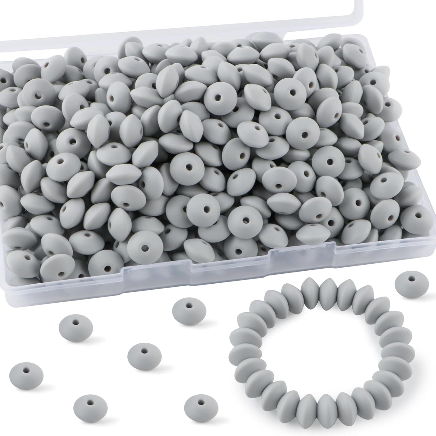 30PCS Silicone Lentil Beads, 12mm Silicone Beads for Keychain Making Bulk Silicone Abacus Beads for Necklace Bracelet Making and Space Silicone Beads for Pens