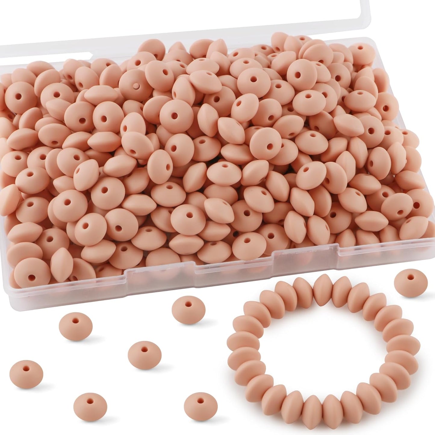 30PCS Silicone Lentil Beads, 12mm Silicone Beads for Keychain Making Bulk Silicone Abacus Beads for Necklace Bracelet Making and Space Silicone Beads for Pens