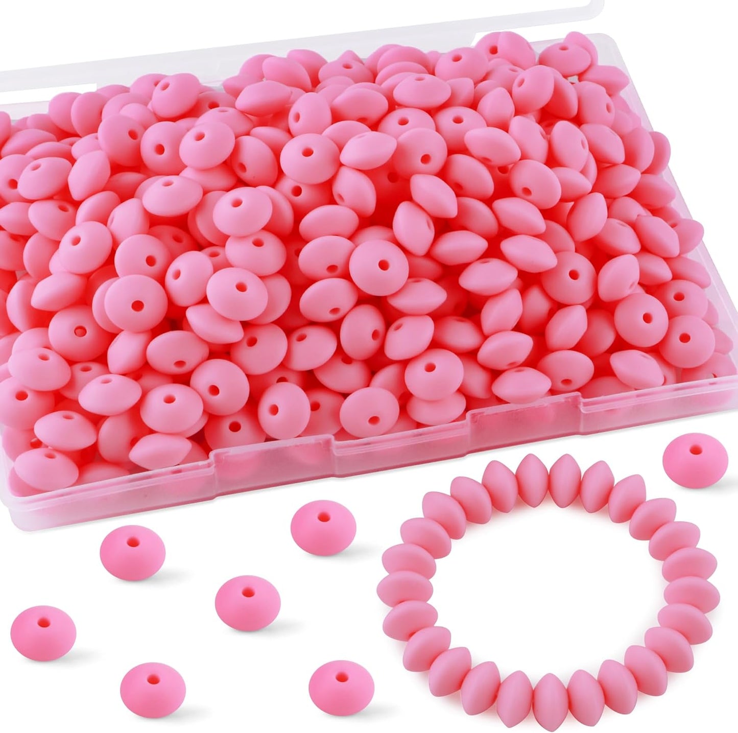 30PCS Silicone Lentil Beads, 12mm Silicone Beads for Keychain Making Bulk Silicone Abacus Beads for Necklace Bracelet Making and Space Silicone Beads for Pens