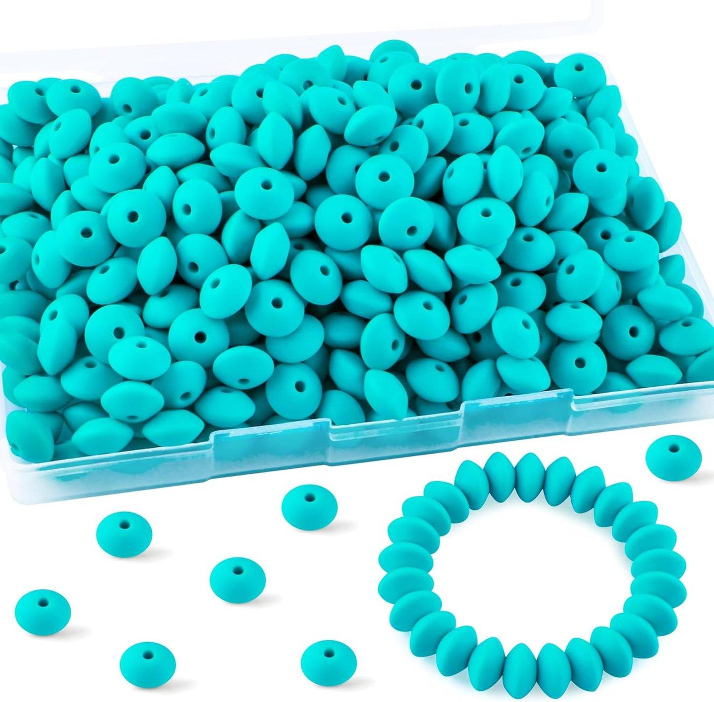 30PCS Silicone Lentil Beads, 12mm Silicone Beads for Keychain Making Bulk Silicone Abacus Beads for Necklace Bracelet Making and Space Silicone Beads for Pens